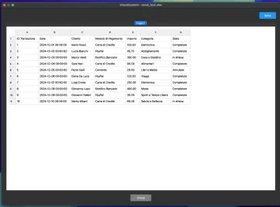 Visualizza file Excel